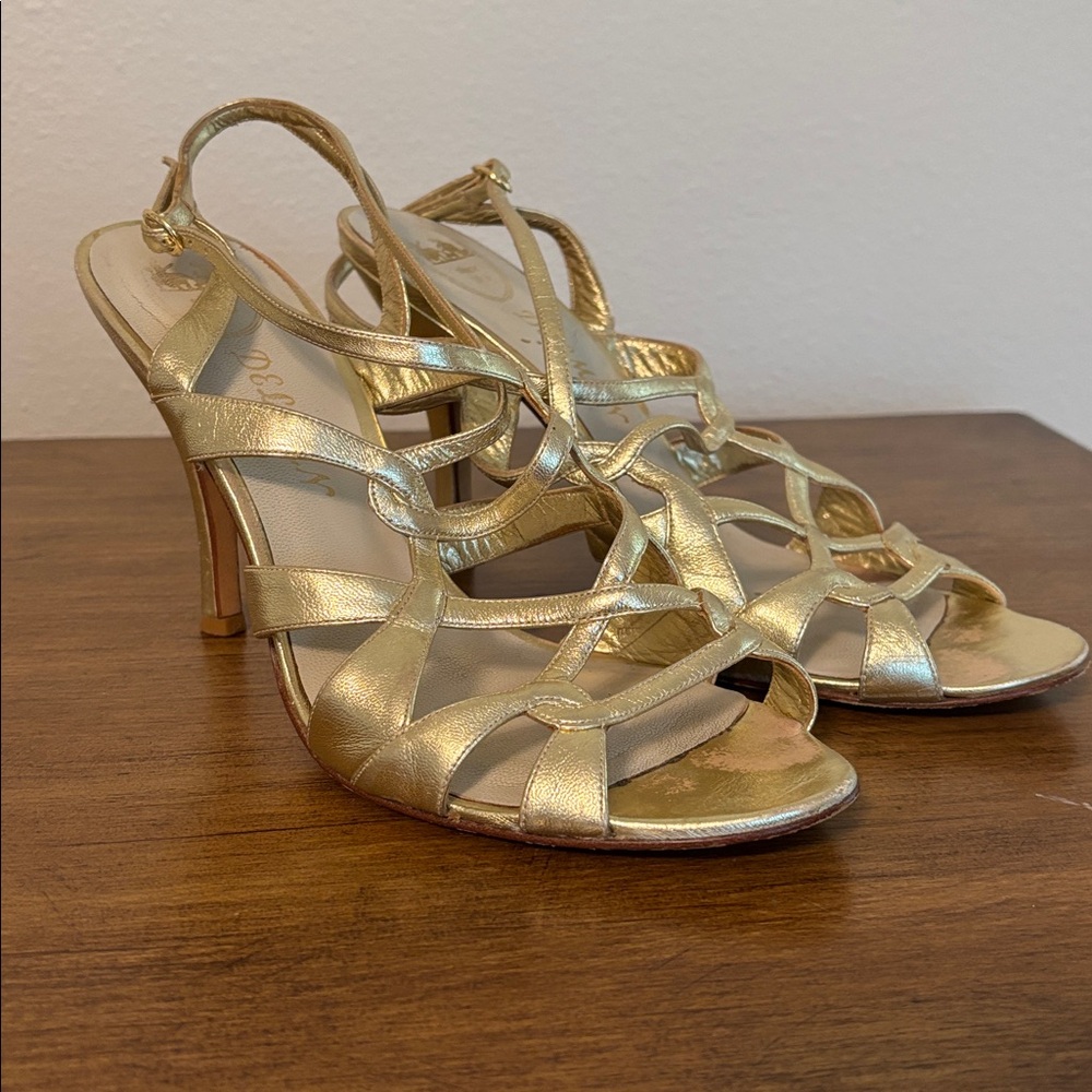 Delman Gold Strappy High Heel Sandals